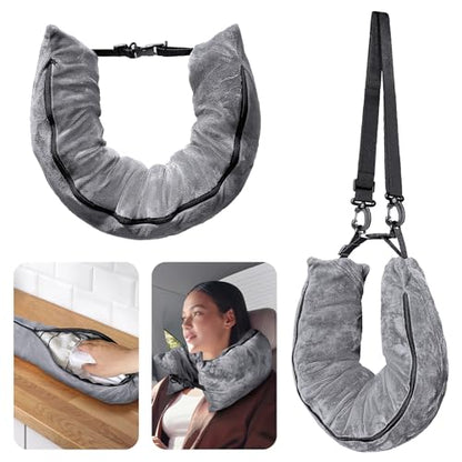 Stuffable Travel Pillow for Extra Luggage, Velvet Travel Neck Pillow Storage Bag with Adjustable Neck Size, Fits About 6 T-Shirts Travel Essentials Multifunctional Sleeping Rest Cushion - size: 1PACK
