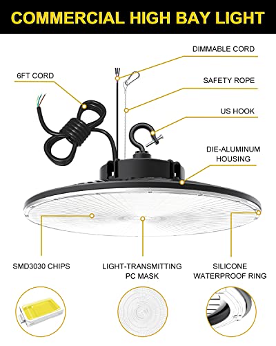 ADUB 240W UFO LED High Bay Light 5000K UL Listed 33600LM Dimmable 3 Pack