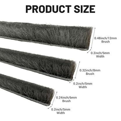 Weather Stripping Brush Door Seal Strip- Card Slot Weatherstrip for Sliding Windows & Doors - No Adhesive Backing - size: 16.4FT, 3/16''Wide X 1/4''Thick