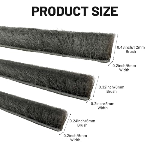 Weather Stripping Brush Door Seal Strip- Card Slot Weatherstrip for Sliding Windows & Doors - No Adhesive Backing - size: 16.4FT, 3/16''Wide X 5/16''Thick