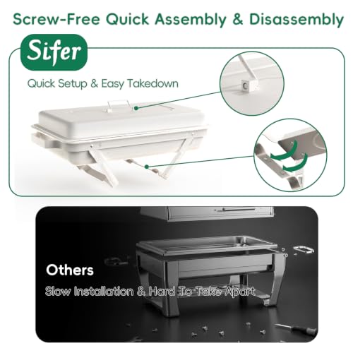 Sifer 11Qt Chafing Dishes for Buffet, No Any Screws, 4 Pack, White - color: White