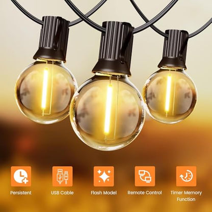 OHLUX 120FT Solar String Lights Outdoor with Remote, Commercial Grade Patio Lights with 52 Shatterproof LED Filament G40 Globe Bulbs, Dimmable Outside Edison Hanging Light for Backyard Party Decor - size: 120FT