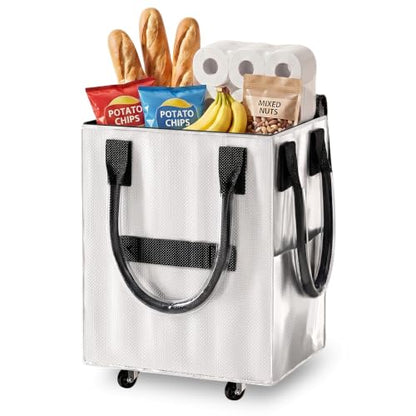 Reusable Grocery Bag on Wheel, Foldable Shopping Cart with Wheels, Can Carry up to 67 Pounds, Suitable for Groceries, Laundry, Camping and Moving. (Silver - Medium) - color: Silver - Medium