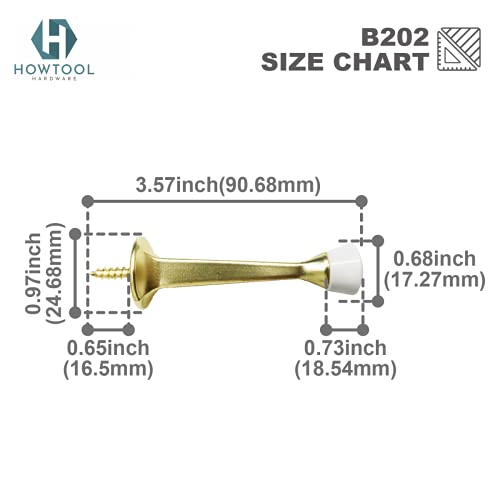 Door Stops 3 Inch Rigid Wall Mounted with Rubber Tip Champagne Brass, 5 Pack | HOWTOOL - color: Champagne Brass