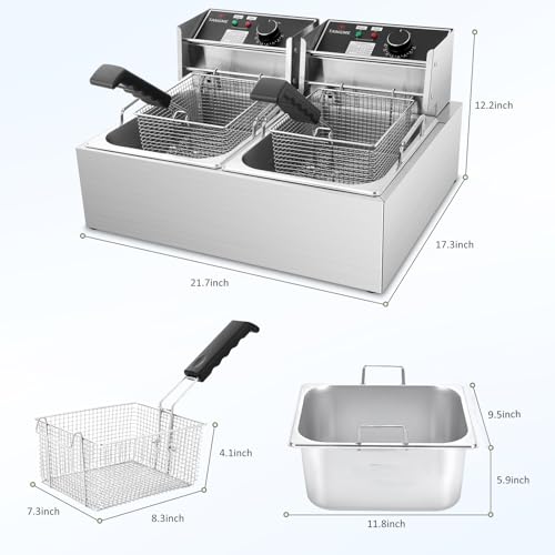 Commercial Deep Fryer, 3400W Electric Deep Fryers with 2x6.35QT Baskets - size: 12L