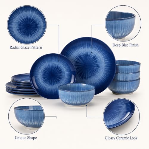 Sweejar Ceramic Dinnerware Service of 4,12 pcs Plate and Bowls for Kitchen - color: Gray, style: Service for 4 (12PCS)