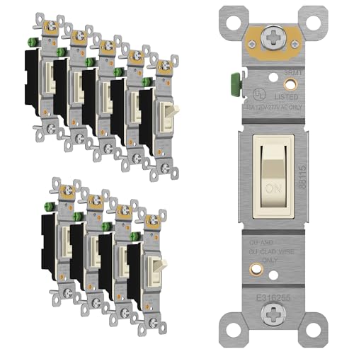 ENERLITES 10 Pack Toggle Light Wall Switch, Single Pole, Light Almond - color: Light Almond, size: Switch without Wall Plate