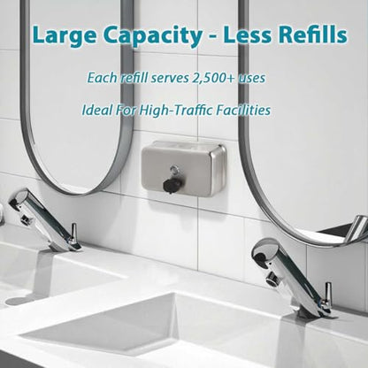 Commercial Soap Dispenser Wall Mount – Antirust Stainless Steel Soap Dispenser Liquid 38.8oz Large Capacity (Horizontal), Anti-Leak SUS304 Brushed Metal for Bathroom & High-Traffic Areas - size: Horizontal 38.8oz