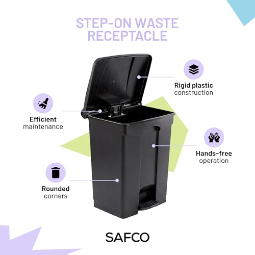 Safco Step On Plastic Trash Can, Foot Pedal, Hands Free, Black, 17 Gallon - color: Black, size: 17 Gallon