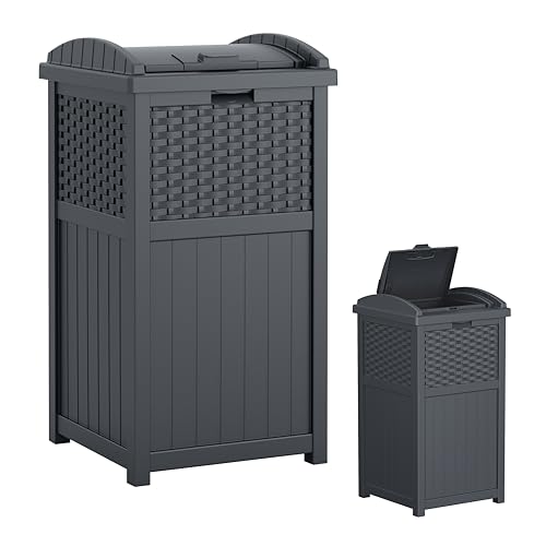Suncast 33 Gal, Wicker Hideaway Trash Can, Secure Lid, Cyberspace Gray - color: Cyberspace Grey