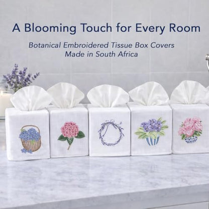 Jacaranda Living Square Tissue Box Cover, Linen/Cotton Fabric Tissue Holder, Decorative Cloth Tissue Cube Cover, Botanical Designs, Apple Blossom (White) - color: Apple Blossom (White)