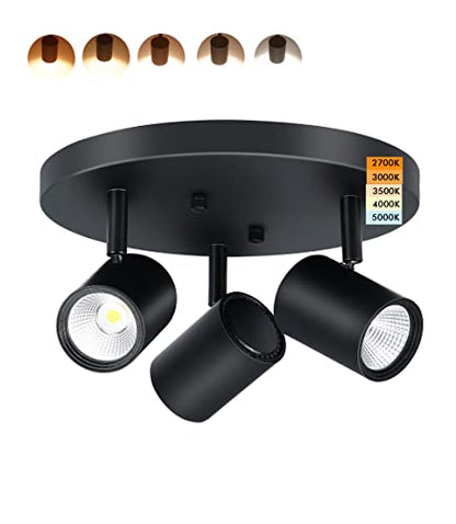 CLOUDY BAY 5CCT 3 Light Directional Ceiling Spotlight,Dimmable LED Track Light Heads,CRI90+,1800Lm for Hallway Kitchen Art,Black - color: Black | 5CCT