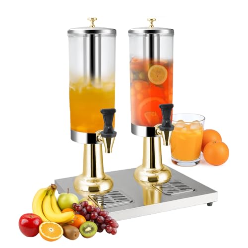 1.58 Gallon Beverage Dispenser with Stand, Insulated Drink Dispenser for Parties with Ice Chamber, Heavy Duty Stainless Steel Drip Tray for Coffee, Tea, Bar, Wedding (GOLD, 2 Head-1.58 GAL) - color: Gold