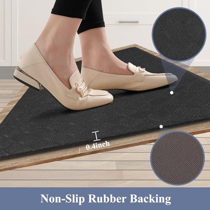 HEBE Anti Fatigue Kitchen Rugs Set of 3, Cushioned Kitchen Mats for Floor - color: Black