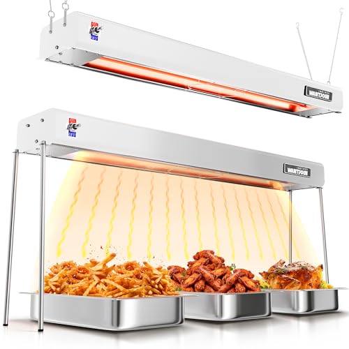 WantJoin Food Heat Lamp - 35 Inch Commercial Food Warmer Lamp Strip, 750W 86-176°F/30-80°C Electric Aluminum Hanging & Freestanding Dual-Use Heat Lamps for Kitchen Catering Restaurant Buffet, Silver