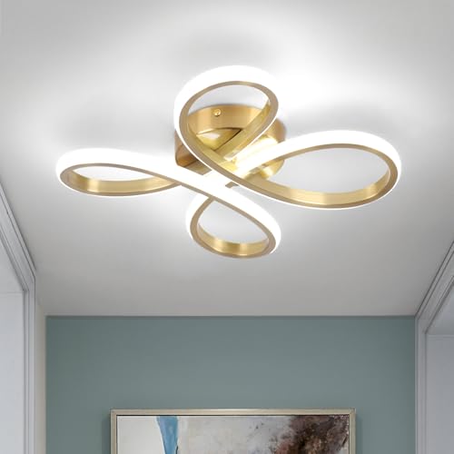 ADISUN Modern LED Ceiling Light, 6000K Semi Flush Mount Ceiling Light Fixture, Modern Ceiling Lights for Hallway Bedroom Corridor Aisle Bathroom Indoor Ceiling Lamp (L14.56*W14.56*H2.4) - color: Gold, size: 1 Pack
