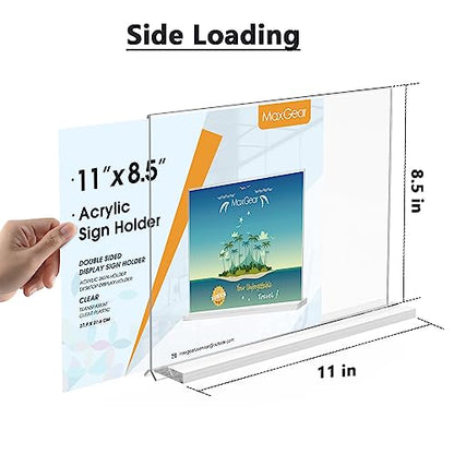 MaxGear Acrylic Sign Holder Horizontal Double Sided Display Stand 2 Pack - size: 2 Pack 11x8.5