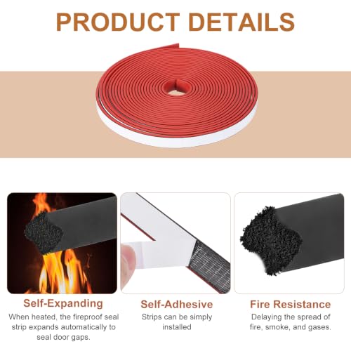 2PCS Smoke Fire Seal Strip 19.7 Feet 12mm/0.47" Wx2mm/0.08" T Red - color: Red, size: 19.7 FT x 12mm / 0.47" W x 2mm / 0.08" T
