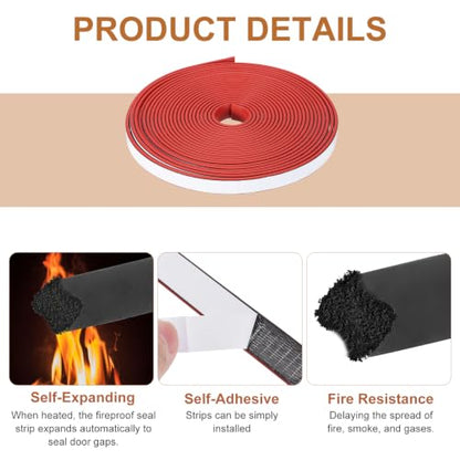 2PCS Smoke Fire Seal Strip 19.7 Feet 12mm/0.47" Wx2mm/0.08" T Red - color: Red, size: 19.7 FT x 12mm / 0.47" W x 2mm / 0.08" T