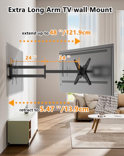 48" Long Arm Rotating TV Wall Mount w/Power Strip 26-65”TV by WHYFONE - size: Fit 26-65"TVs with power strip