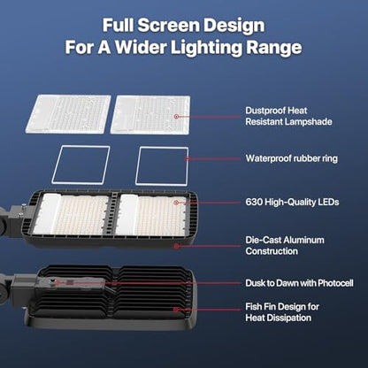 Kifflux 400W LED Parking Lot Light, Pole Light with Dusk to Dawn Photocell - size: 400watt 1pack