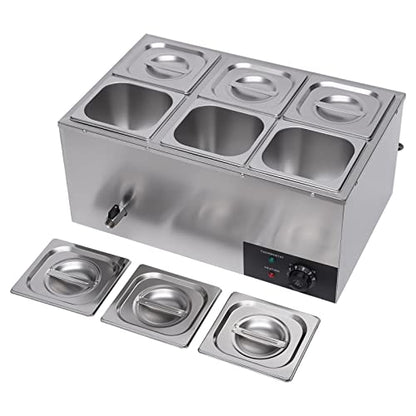 6 Pan Commercial Food Warmer Countertop with Lids, Electric Food Warmer Steam Table, 600W Professional Buffet Servers and Warmers Stainless Steel Buffet Bain Marie with 86-185°F Temp Control - color: 6 Pan#2
