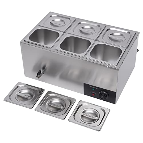 6 Pan Commercial Food Warmer Countertop with Lids, Electric Food Warmer Steam Table, 600W Professional Buffet Servers and Warmers Stainless Steel Buffet Bain Marie with 86-185°F Temp Control - color: 6 Pan#2
