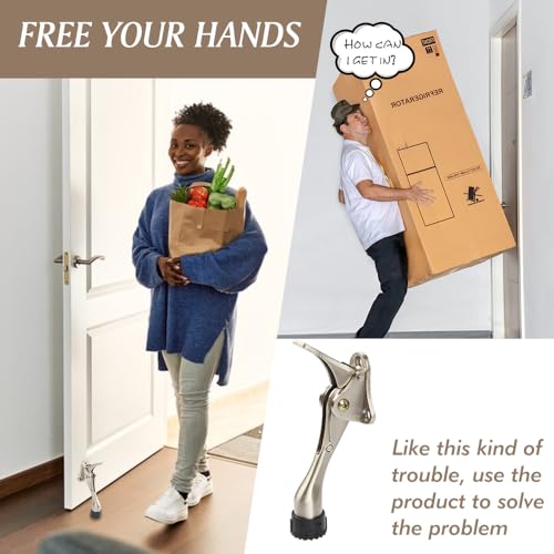 Kickdown Door Stopper 4 Inches - 4 Packs One Touch Adjustable Height Door Stop for The Bottom of Door The Bottom of Door Aluminum Alloy Metal Door Stopper with Rubber Tip Satin Nickel - color: 4inch Satin Nickel, size: 4inch 4pack