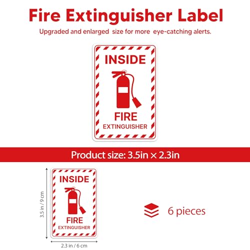 6PCS Fire Extinguisher Inside Sign Stickers,Self Adhesive Vinyl Waterproof and Scratch Resistant Safety Fire Extinguisher Label Waterproof, Suitable for Cars, Trailers, Rv's, Trucks and Vehicles Red on White 3.5"x2.3" - color: Fire Extinguisher Inside 482