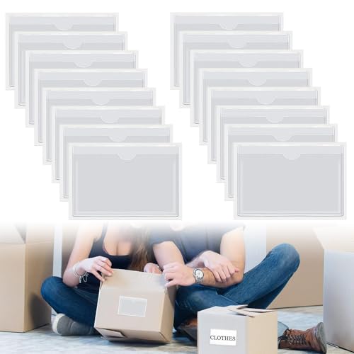 50Pcs Adhesive Label Holder Shelf Tag, BetterJonny 2.4 x 3.9in Self-Adhesive Clear Label with Top Open Plastic Drawers File Cabinet Storage Bins Label Holder for Office, Kitchen and Other Small Items