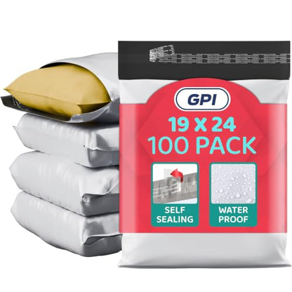 19" x 24" Extra-Large Poly Mailer Envelopes - 500 Count, Self Seal White Plastic Mailing Bags with Adhesive Strip, 2.5 Mil Thick, Waterprrof & Tear/Puncture Proof Unpadded Shipping Mailers - GPI - size: 19" x 24"