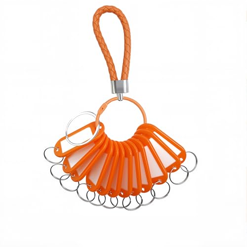 Key Tags 12 Pack Plastic Key Chain Tags with Labels for Organization - color: Orange