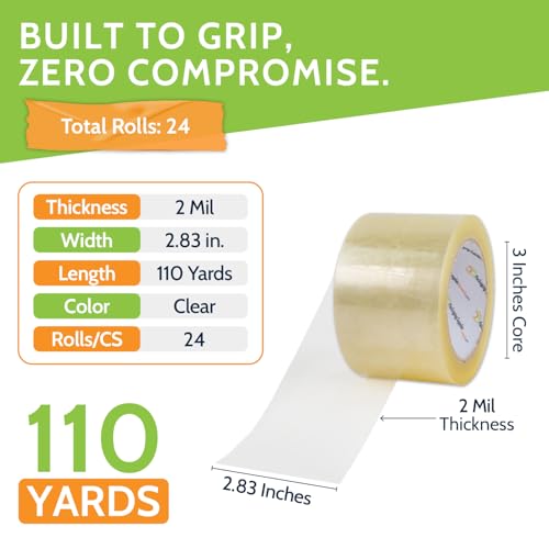 PSBM Clear Packing Tape 2 Mil 2.83 Inch x 110 Yards Per Rolls 24 Rolls - color: Clear, size: 2.83" Heavy Duty