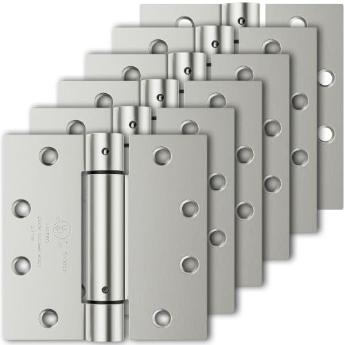 6 Pack Self Closing Door Hinges, 4.5" x 4.5" Spring Loaded Hinges with Square Corners, Adjustable Tension for Garage, Front Door, Back Door, for Left and Right Hand Door, UL Listed - color: Brushed Nickel-square, size: 4.5" 6 Pack
