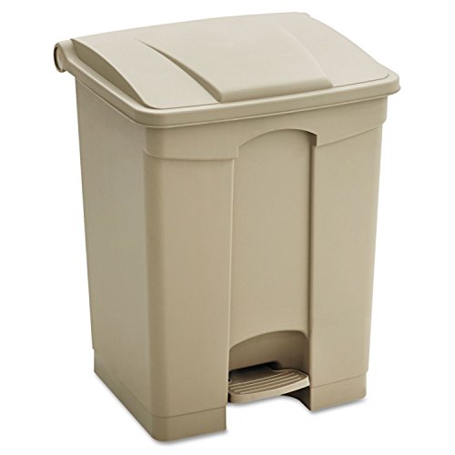 Safco Step On Plastic Trash Can with Foot Pedal, 23 Gallon Garbage Can for Kitchen, Indoor or Outdoor Use, Hands Free, Tan - color: Tan, size: 23 Gallon