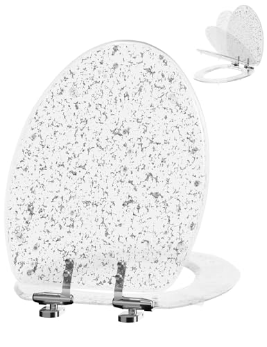 Angol Shiold ELONGATED Glitter Silver Resin Slow Close Toilet Seat 18.5Inch - color: Silver Foil