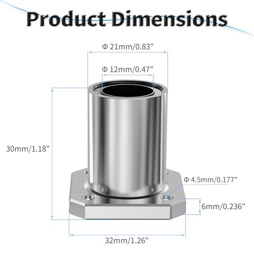 4 Pcs LMK12UU Square Flange Linear Ball Bearings, 12x21x30mm - size: LMK12UU
