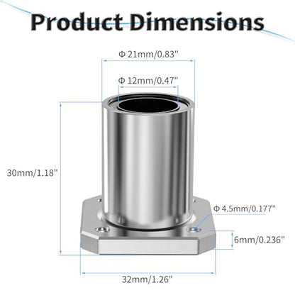 4 Pcs LMK12UU Square Flange Linear Ball Bearings, 12x21x30mm - size: LMK12UU