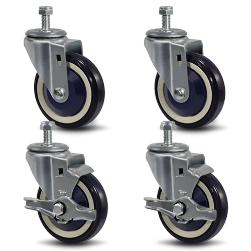 SY America 4" Shopping Cart Replacement Wheels,Stem Casters Swivel Casters Set of 4 Heavy Duty Castors,Load Capacity 1200 lbs (Navy) - color: Navy, size: 2 Brake & 2 Swivel
