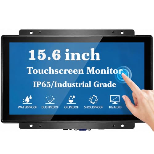 15.6 Inch Open Frame Touchscreen Monitor - 10-Point PCAP 1920x1080 FHD 300 Nit IP65 Waterproof Display - for Industrial Kiosk POS Vending Machine HMI and Digital Signage VESA Panel Mount - size: 15.6