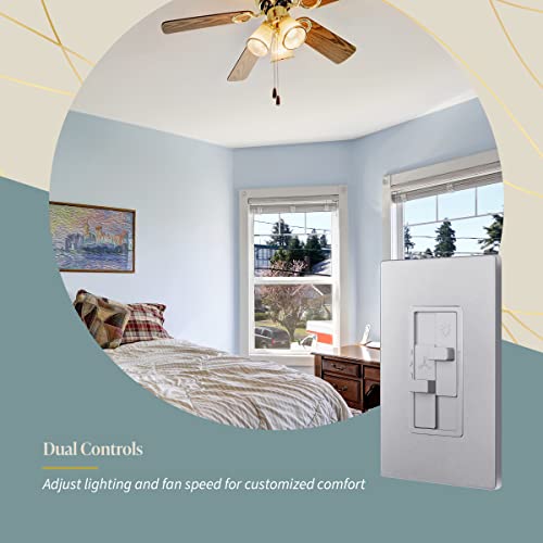 TOPGREENER Ceiling Fan Control and Light Dimmer Switch, 3-Speed, Silver - color: Silver, size: Dimmer Switch with Fan