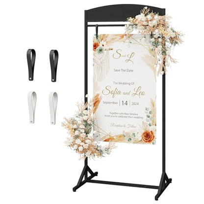 CHOEZON Wedding Welcome Sign Stand, Adjustable Wedding Sign Holder with 4 Leather Straps, 68"x31" Floorstanding Metal Poster Stand with Tripod Base, Display Stand for Wedding, Party, Black TCJ23BB