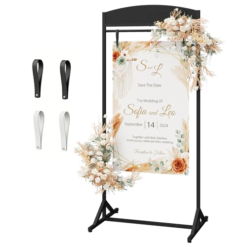 CHOEZON Wedding Welcome Sign Stand, Adjustable Wedding Sign Holder with 4 Leather Straps, 68"x31" Floorstanding Metal Poster Stand with Tripod Base, Display Stand for Wedding, Party, Black TCJ23BB