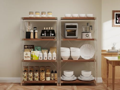 4-Tier Industrial Bookshelf, Wood and Metal Shelf Unit, Storage Bookcase - color: Walnut, size: 4T27.56IN