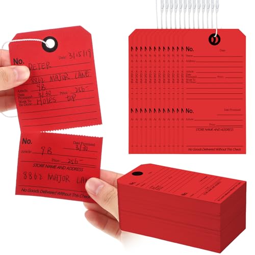 Affrolling 200 Pcs Repair Required Tags with Attached String and Stub Numbered Manila Cardstock Tags Maintenance Service, 5.3 x 2.64 Inches for Repair Required (Red) - color: Red