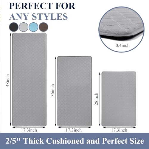 HEBE Anti Fatigue Kitchen Rugs Set of 3, Cushioned Kitchen Mats for Floor - color: Grey
