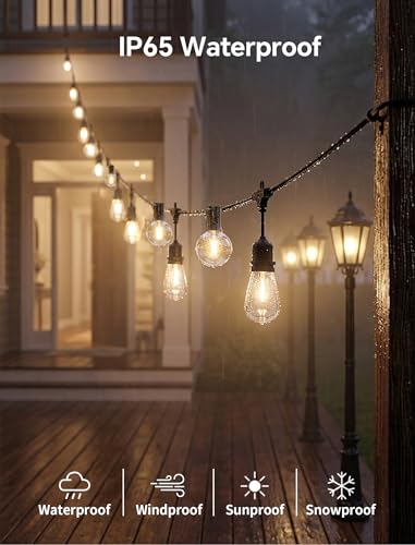 52FT Outdoor String Lights Dimmable, 25 LED Waterproof Patio Light Bulbs - size: 52Ft