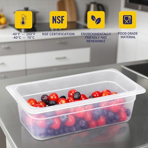BIEAMA 6 Pack 1/3 Size 4" Deep Food Pans with Lids, Translucent - color: 1/3 Size, size: 4" Deep