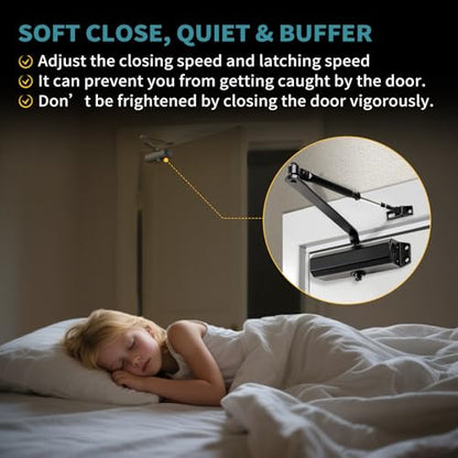Medium Duty Hydraulic Door Closer for Commercial & Residential Use - Perfect for Screen Doors, Garage Entry, and Interior Doors with Soft Close Technology - Adjustable Automatic Door Closing Mechanism