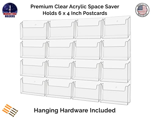 Marketing Holders Post Card Holder Acrylic 16 Pockets Holds 6" Printed Media Hanging Hardware Included Use at Real Estate Offices Hotels Resorts Convention Centers Hotels Eye Catching Clear - size: 16 Pocket Vertical